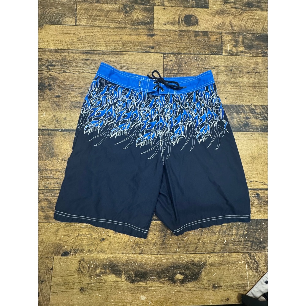 Piping Hot Mens Blue Flame Tribal‎ Print Board Shorts Black Size 36 Y2K Skater